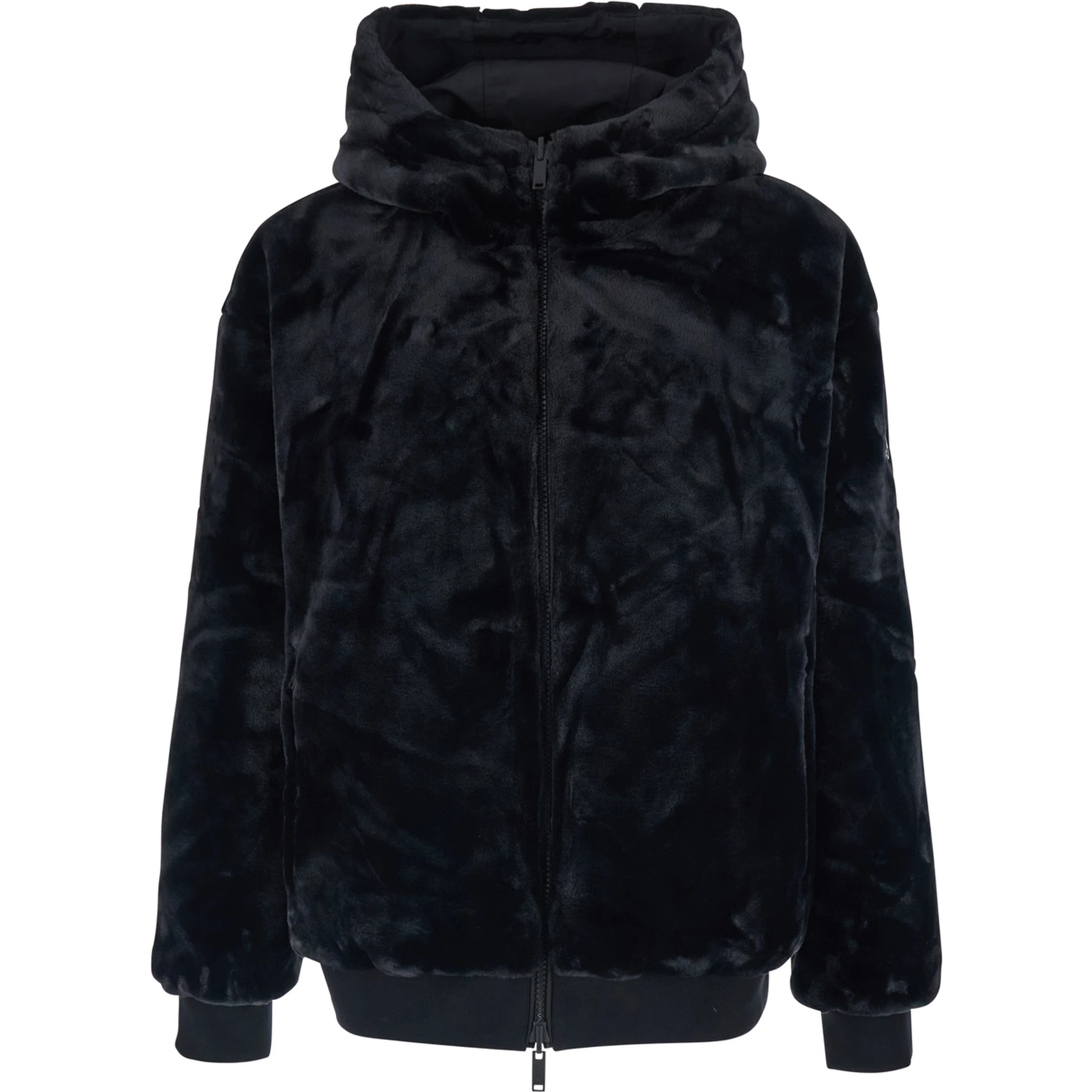 Roland Black Reversible Sweatshirt with Drawstring Hood and Logo Plaque on the Sleeve in Tech Fabric and Ecofur Man