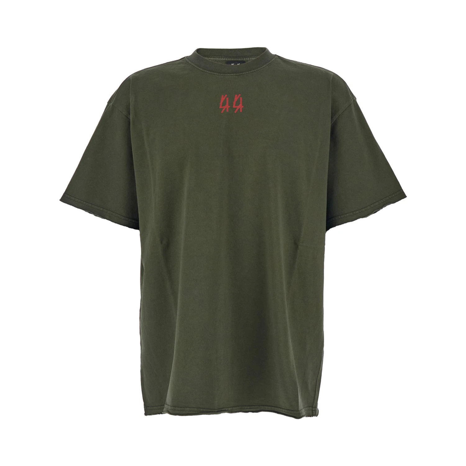 Green Crewneck T-Shirt with Dropped Shoulders and Logo Print on Front and Rear in Cotton Man