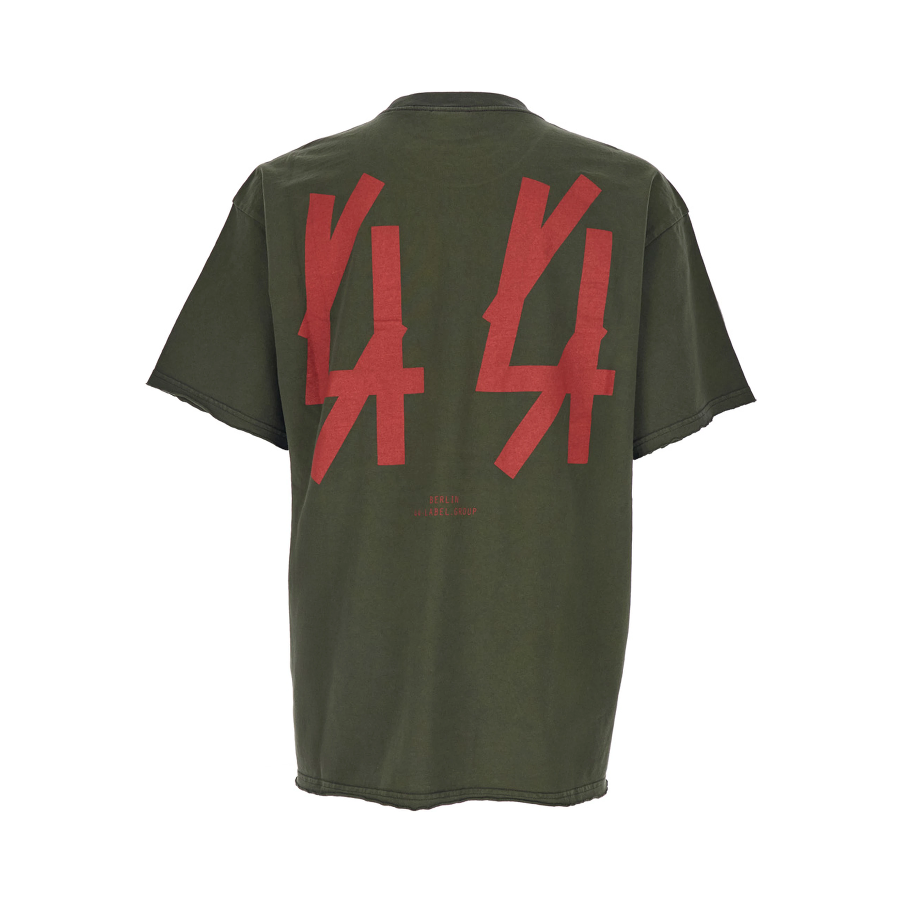 Green Crewneck T-Shirt with Dropped Shoulders and Logo Print on Front and Rear in Cotton Man
