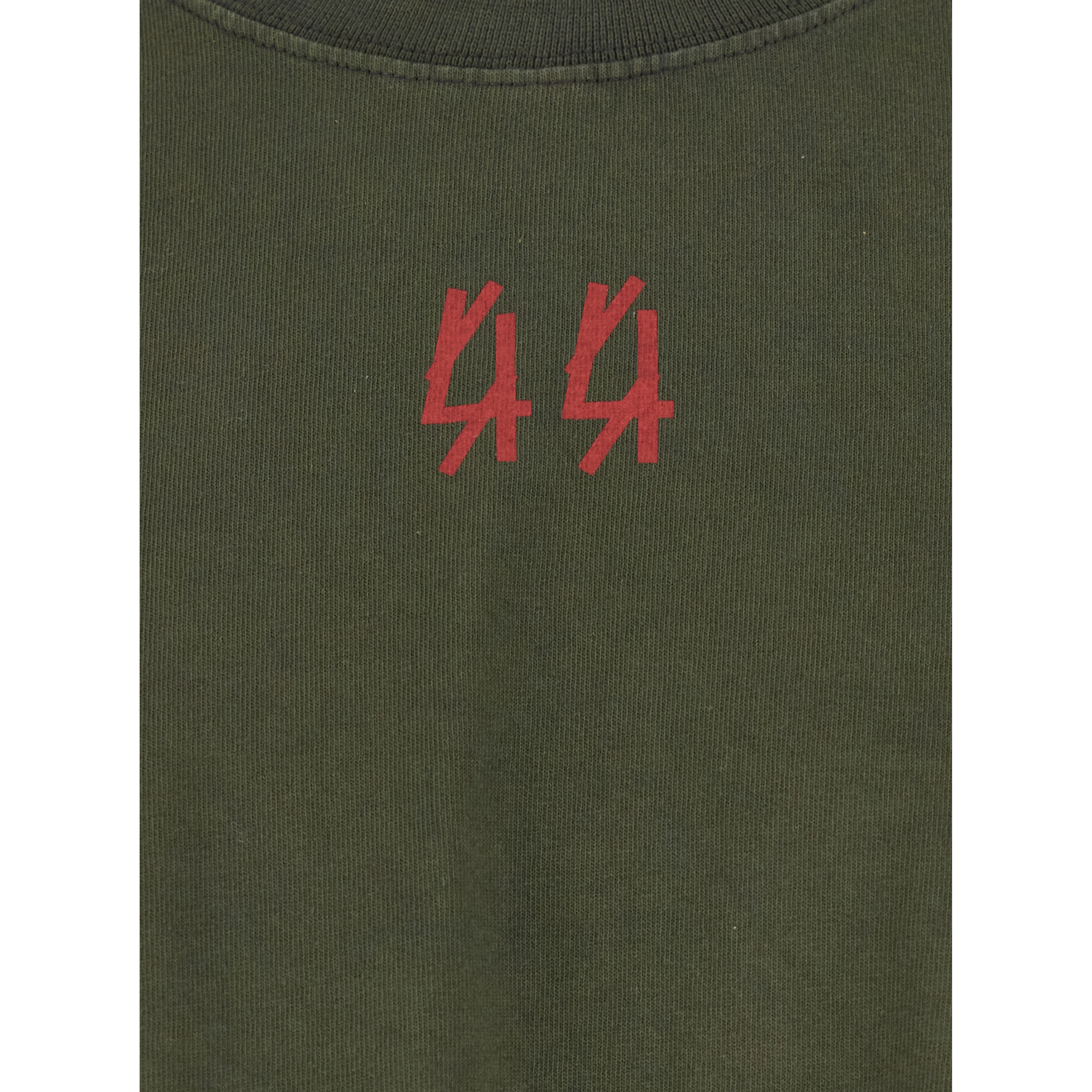 Green Crewneck T-Shirt with Dropped Shoulders and Logo Print on Front and Rear in Cotton Man