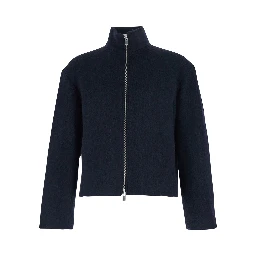 Blue Jacket with High Neck and Dropped Shoulders in Wool Man