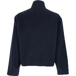 Blue Jacket with High Neck and Dropped Shoulders in Wool Man