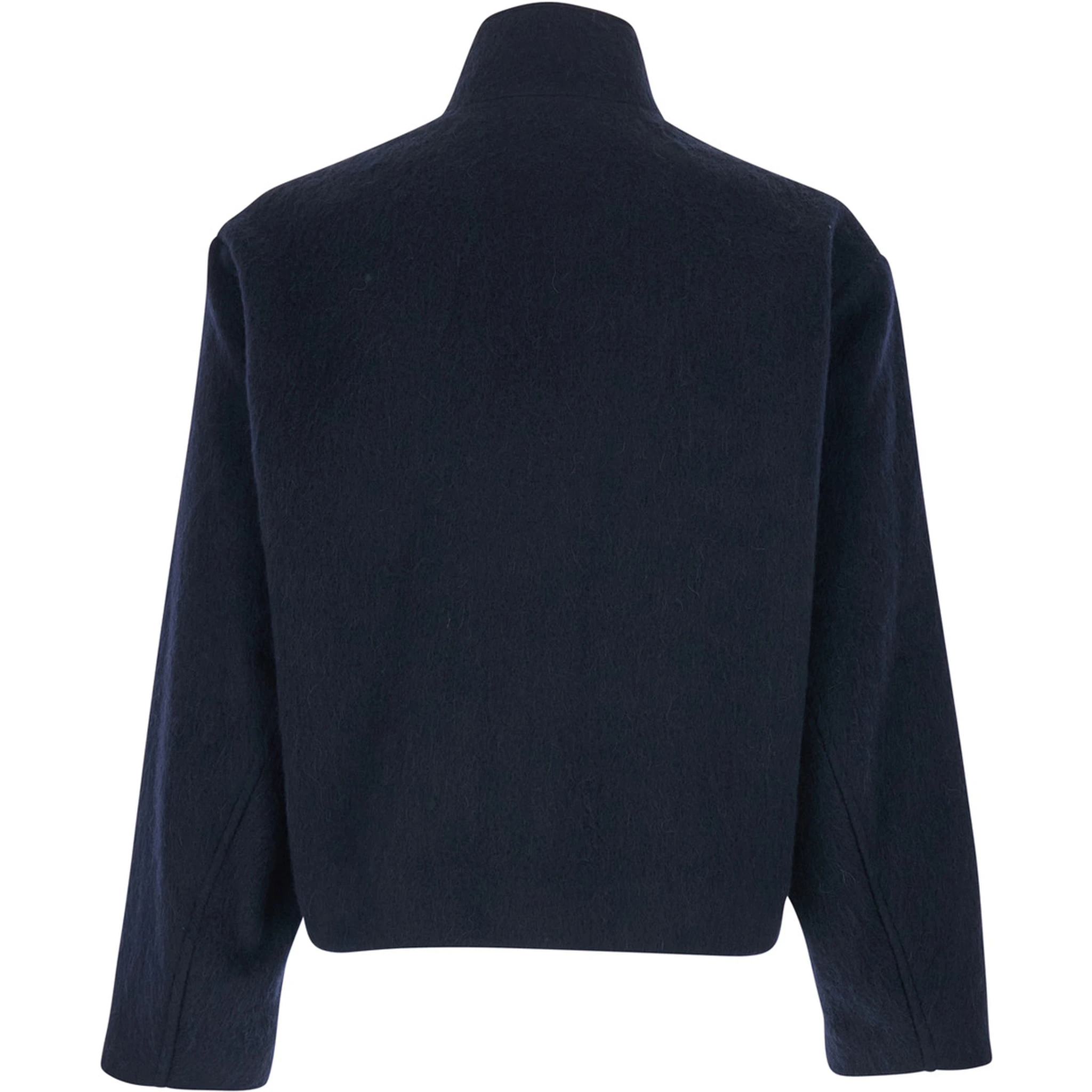 Blue Jacket with High Neck and Dropped Shoulders in Wool Man