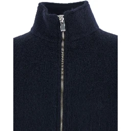 Blue Jacket with High Neck and Dropped Shoulders in Wool Man