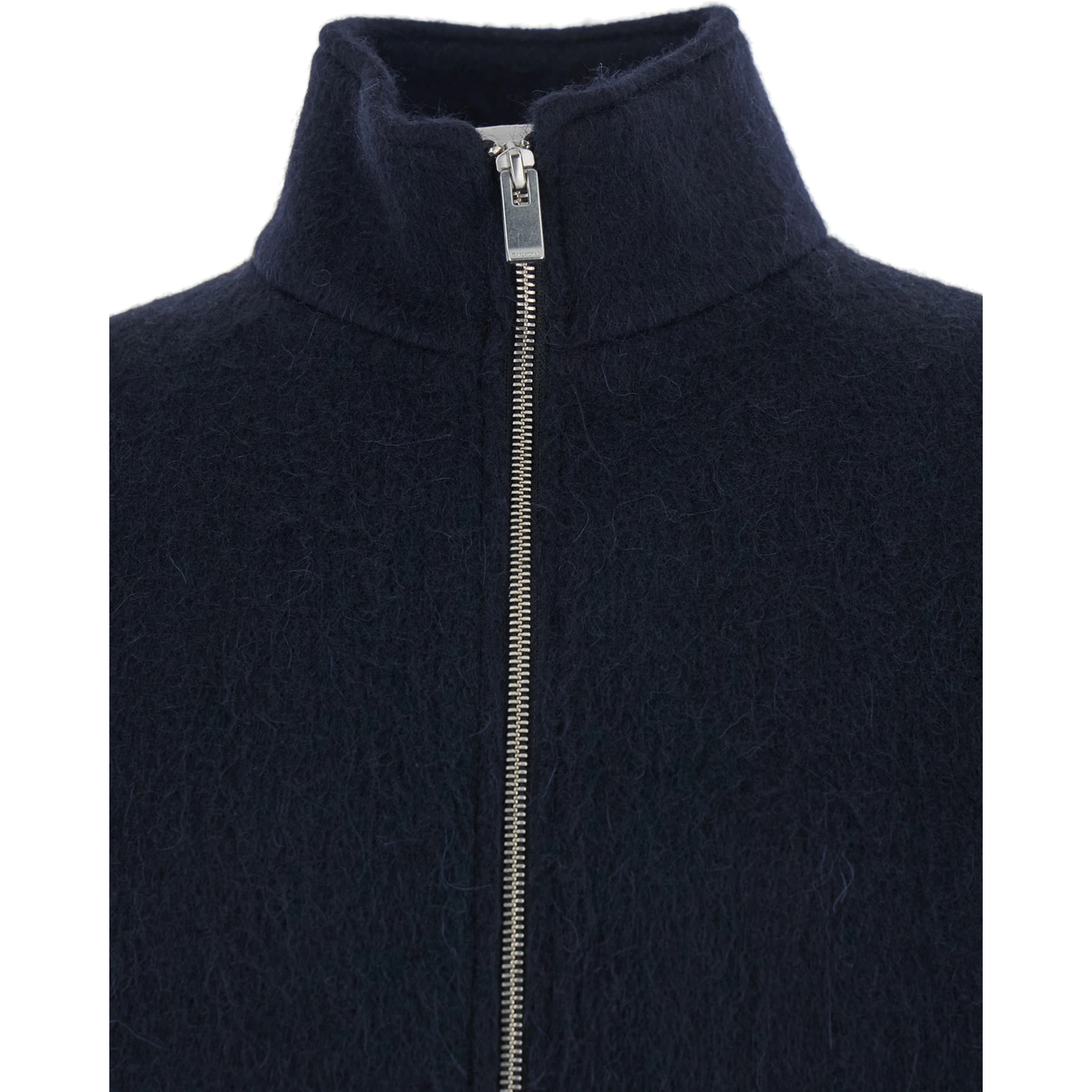 Blue Jacket with High Neck and Dropped Shoulders in Wool Man