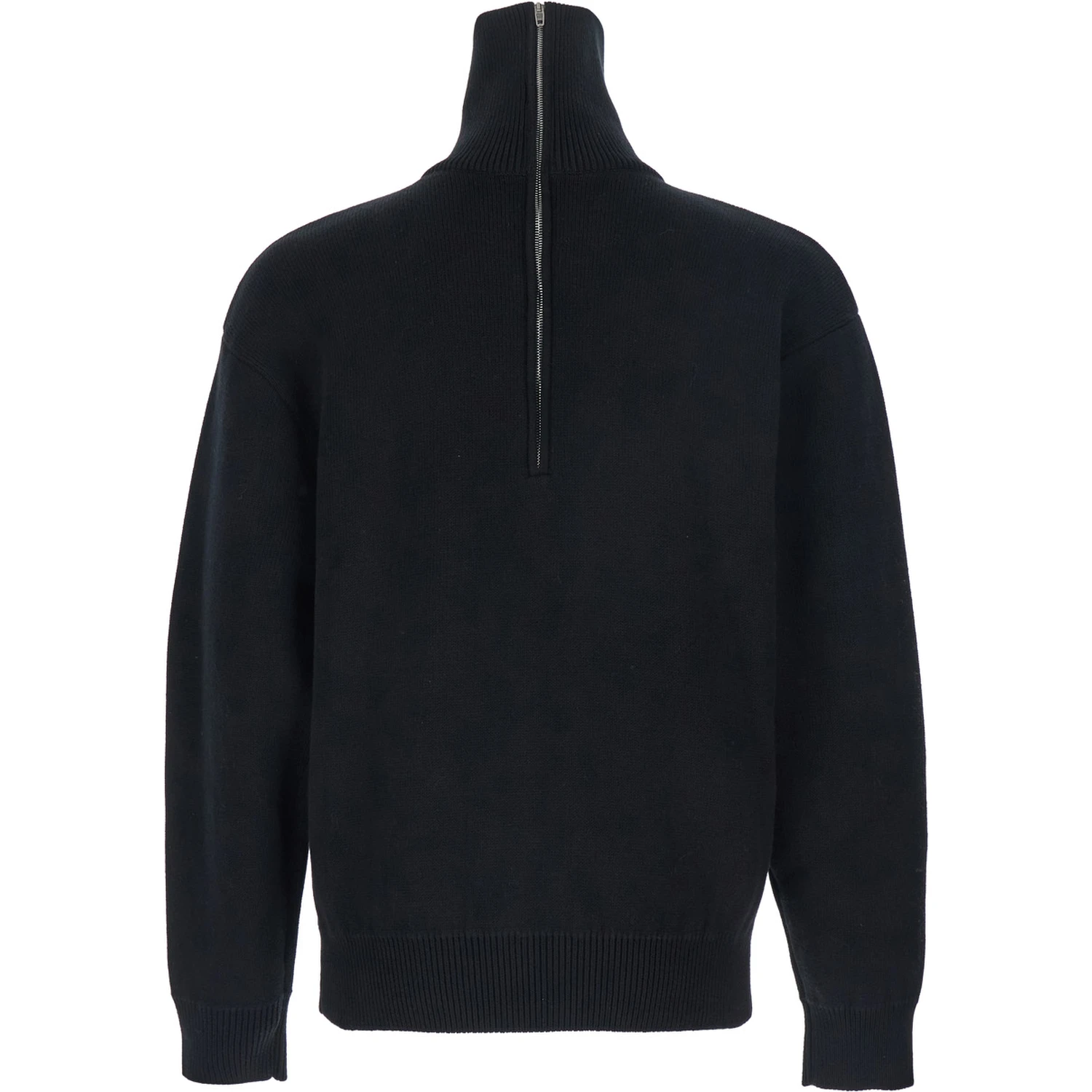 Black Turtleneck Sweater with Rear Half Zip Closure in Cotton Blend Stretch Woman