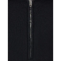 Black Turtleneck Sweater with Rear Half Zip Closure in Cotton Blend Stretch Woman