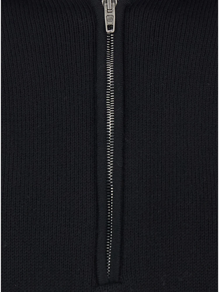 Black Turtleneck Sweater with Rear Half Zip Closure in Cotton Blend Stretch Woman alternative