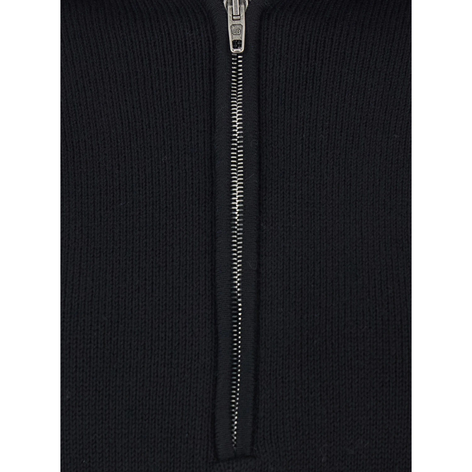 Black Turtleneck Sweater with Rear Half Zip Closure in Cotton Blend Stretch Woman
