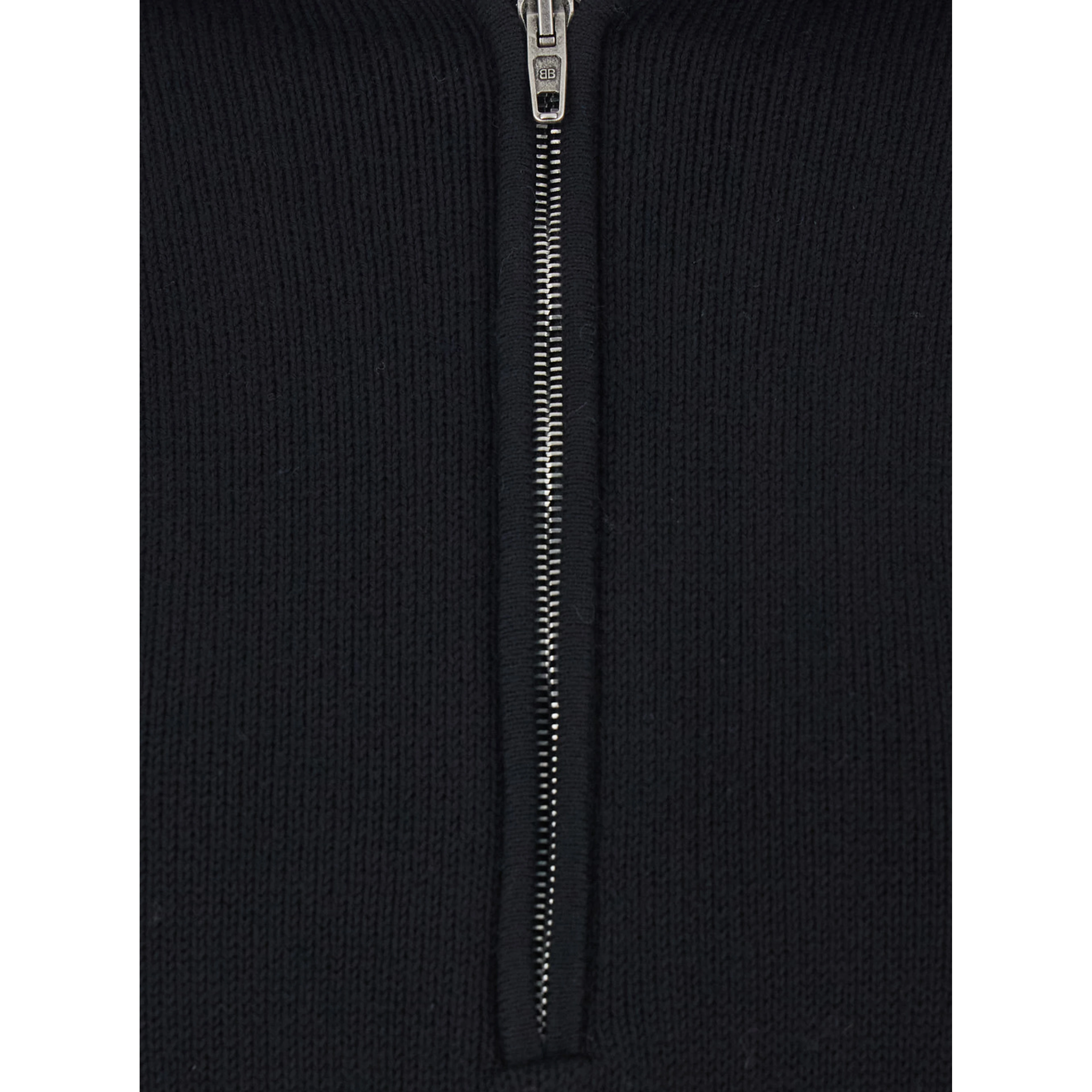 Black Turtleneck Sweater with Rear Half Zip Closure in Cotton Blend Stretch Woman