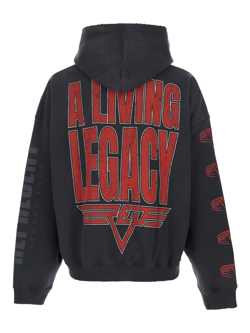 Grey Hoodie with Maxi Logo Print on Front and Rear and Dropped Shoulders in Cotton Man