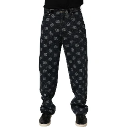 Blue Logo Print Straight Denim Men Jeans