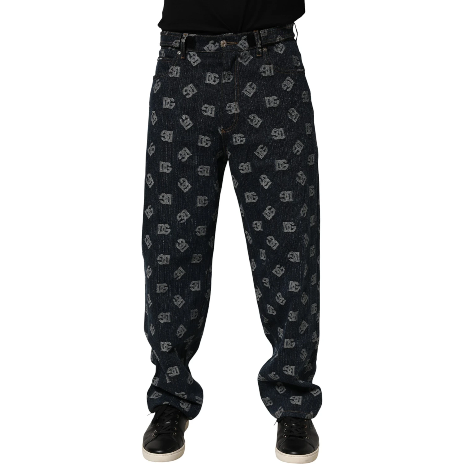 Blue Logo Print Straight Denim Men Jeans