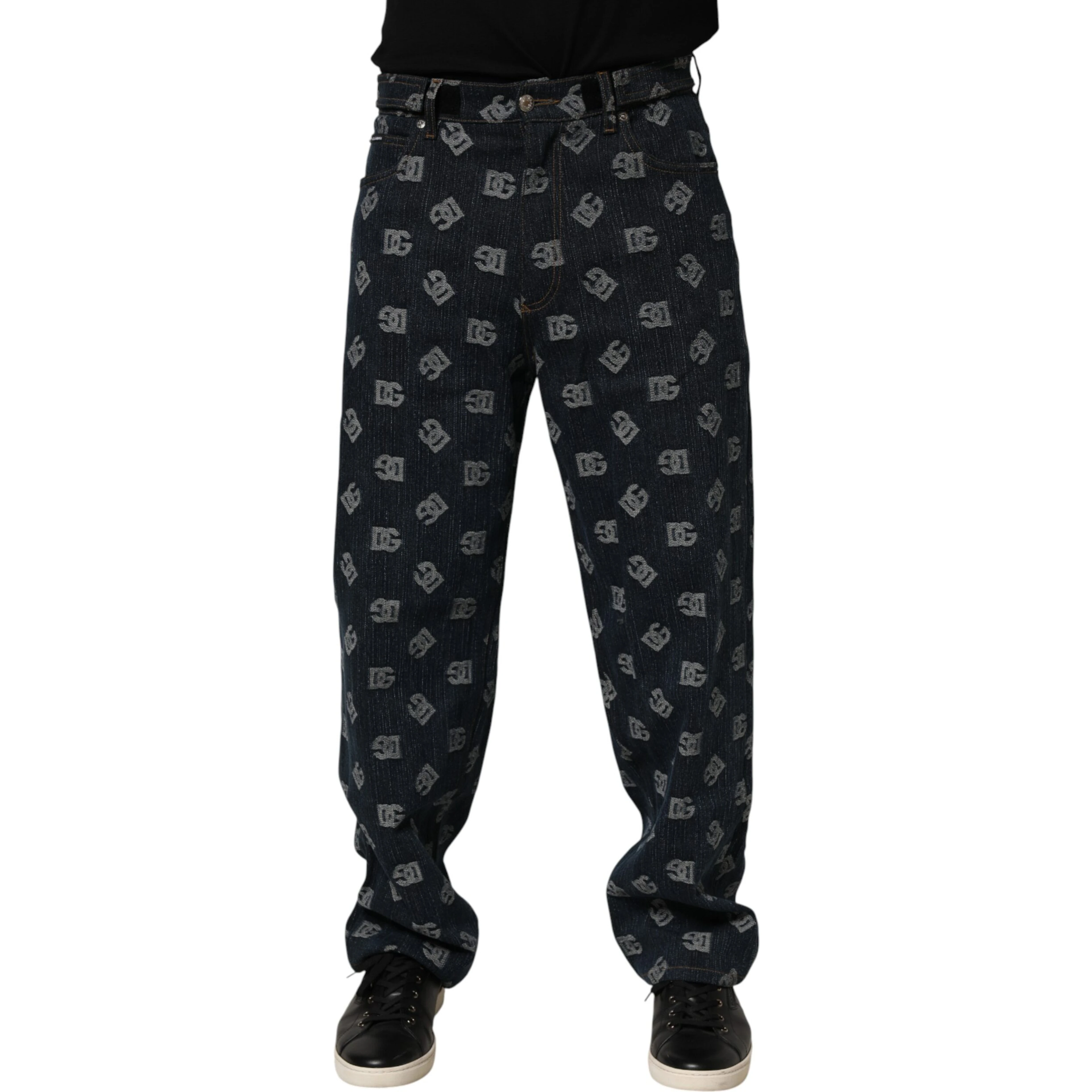 Blue Logo Print Straight Denim Men Jeans