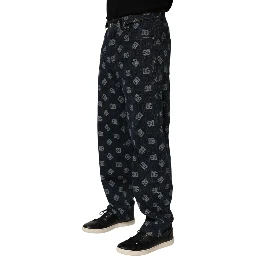 Blue Logo Print Straight Denim Men Jeans
