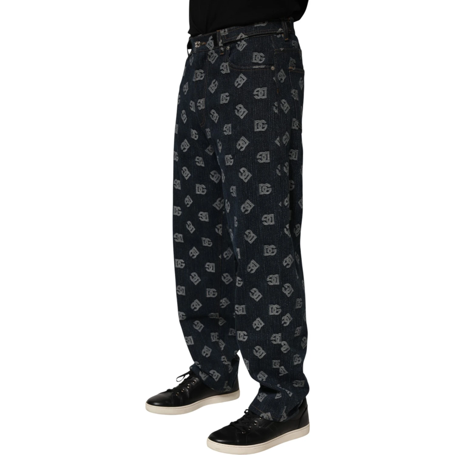 Blue Logo Print Straight Denim Men Jeans