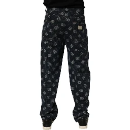 Blue Logo Print Straight Denim Men Jeans