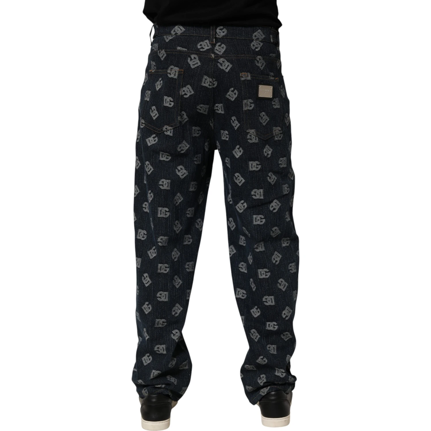 Blue Logo Print Straight Denim Men Jeans