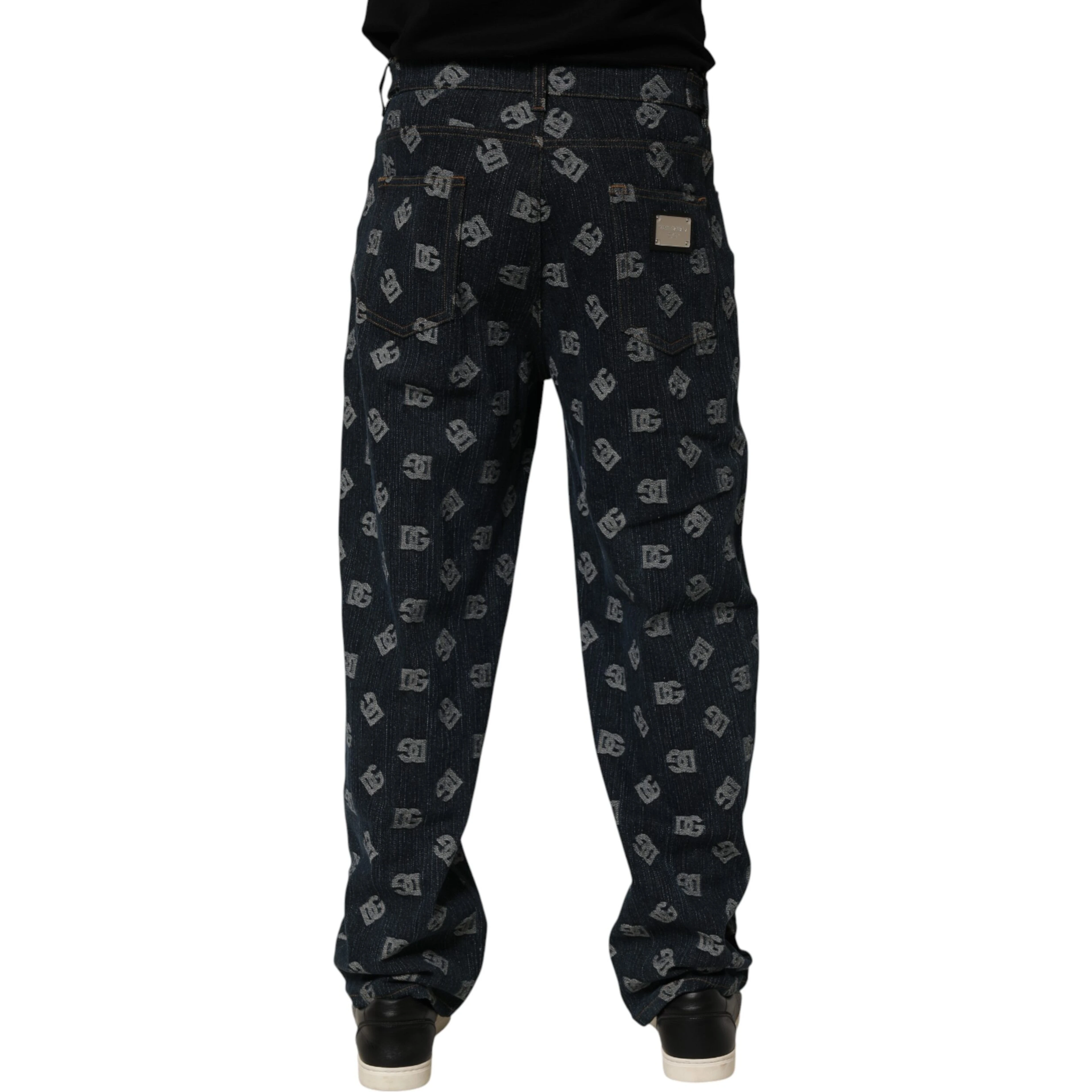 Blue Logo Print Straight Denim Men Jeans