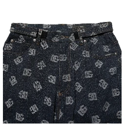 Blue Logo Print Straight Denim Men Jeans