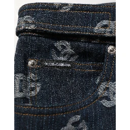 Blue Logo Print Straight Denim Men Jeans
