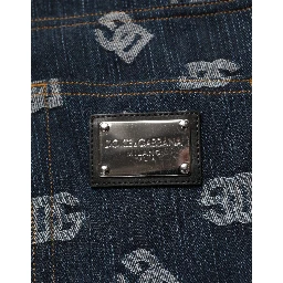 Blue Logo Print Straight Denim Men Jeans