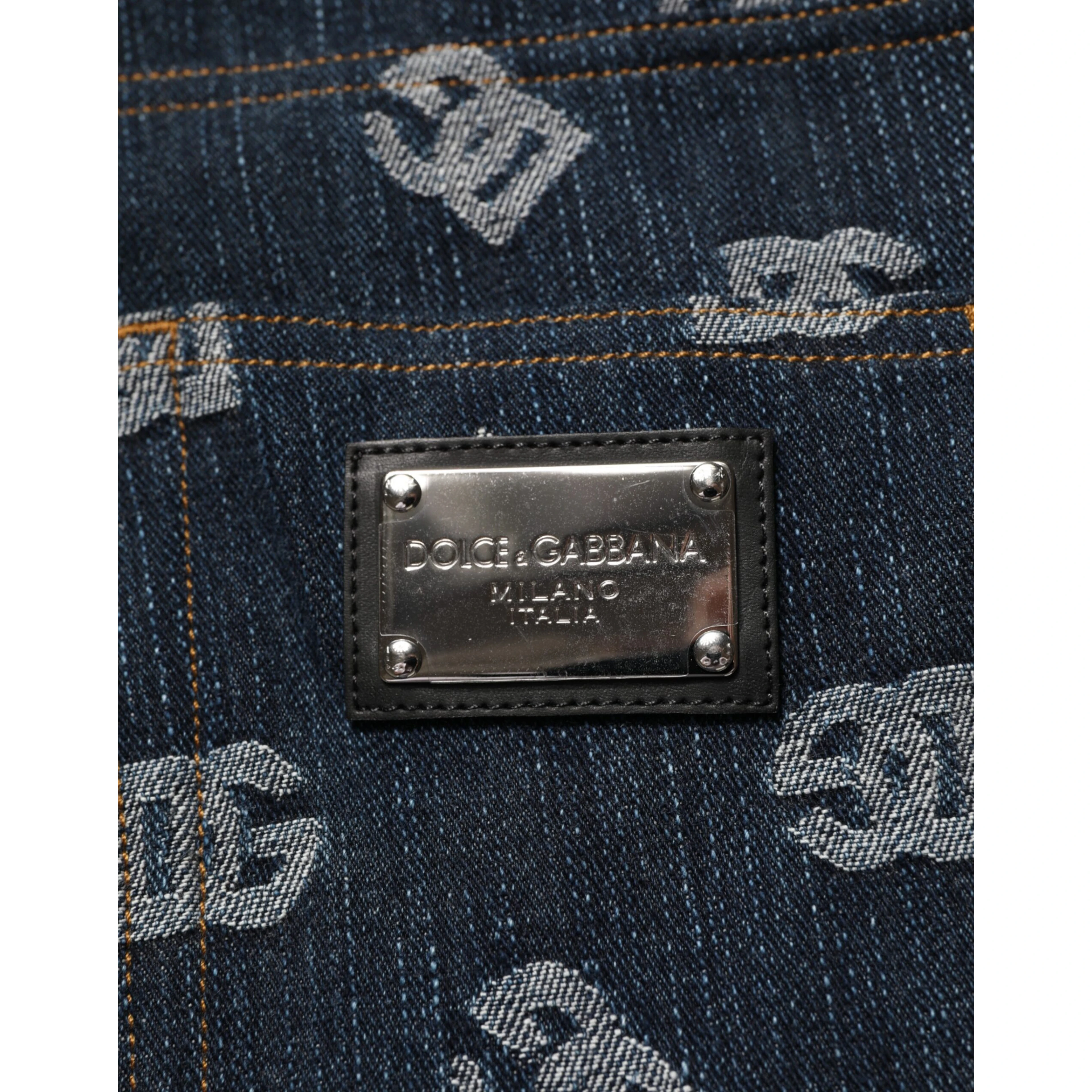 Blue Logo Print Straight Denim Men Jeans