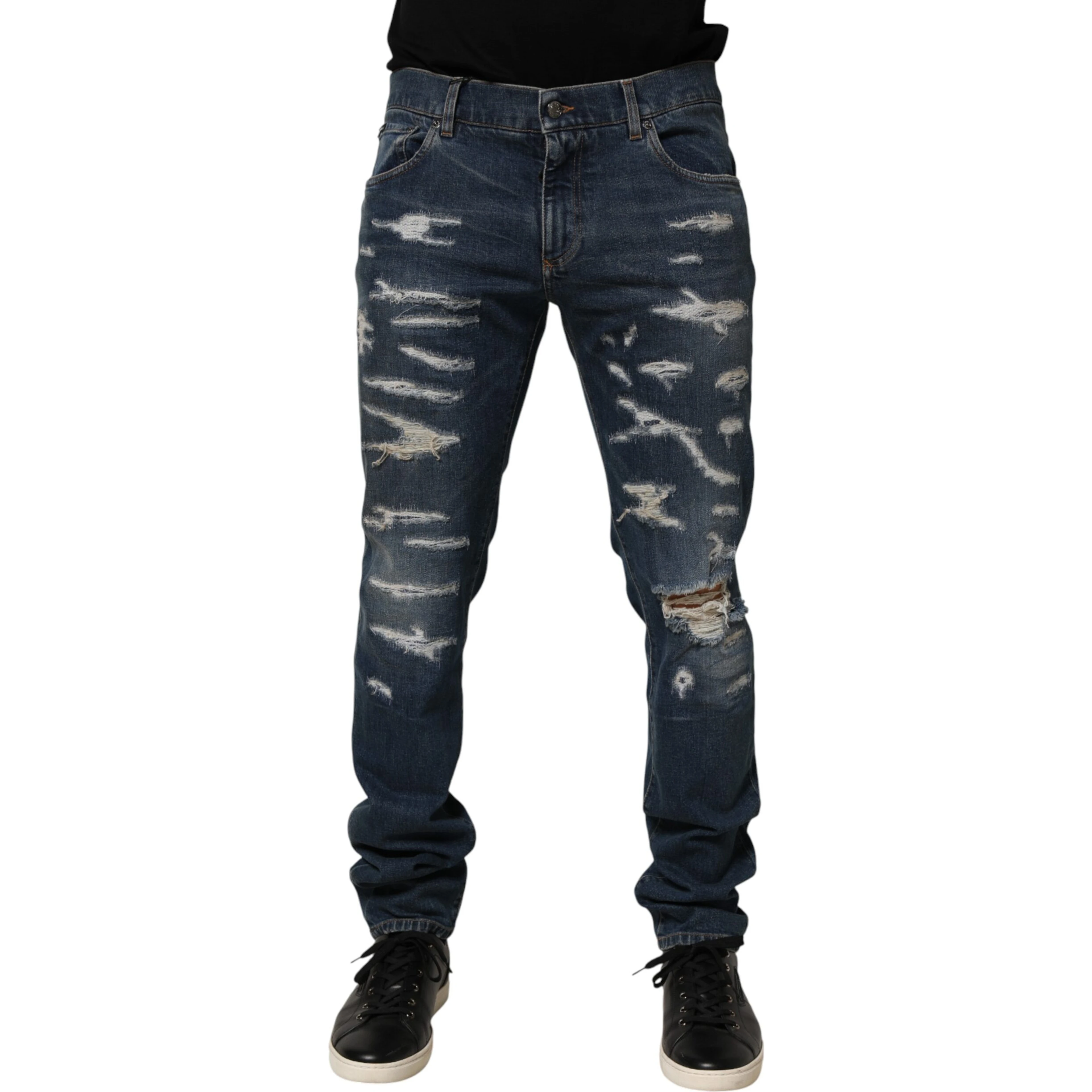 Blue Tattered Cotton Skinny Men Denim Jeans