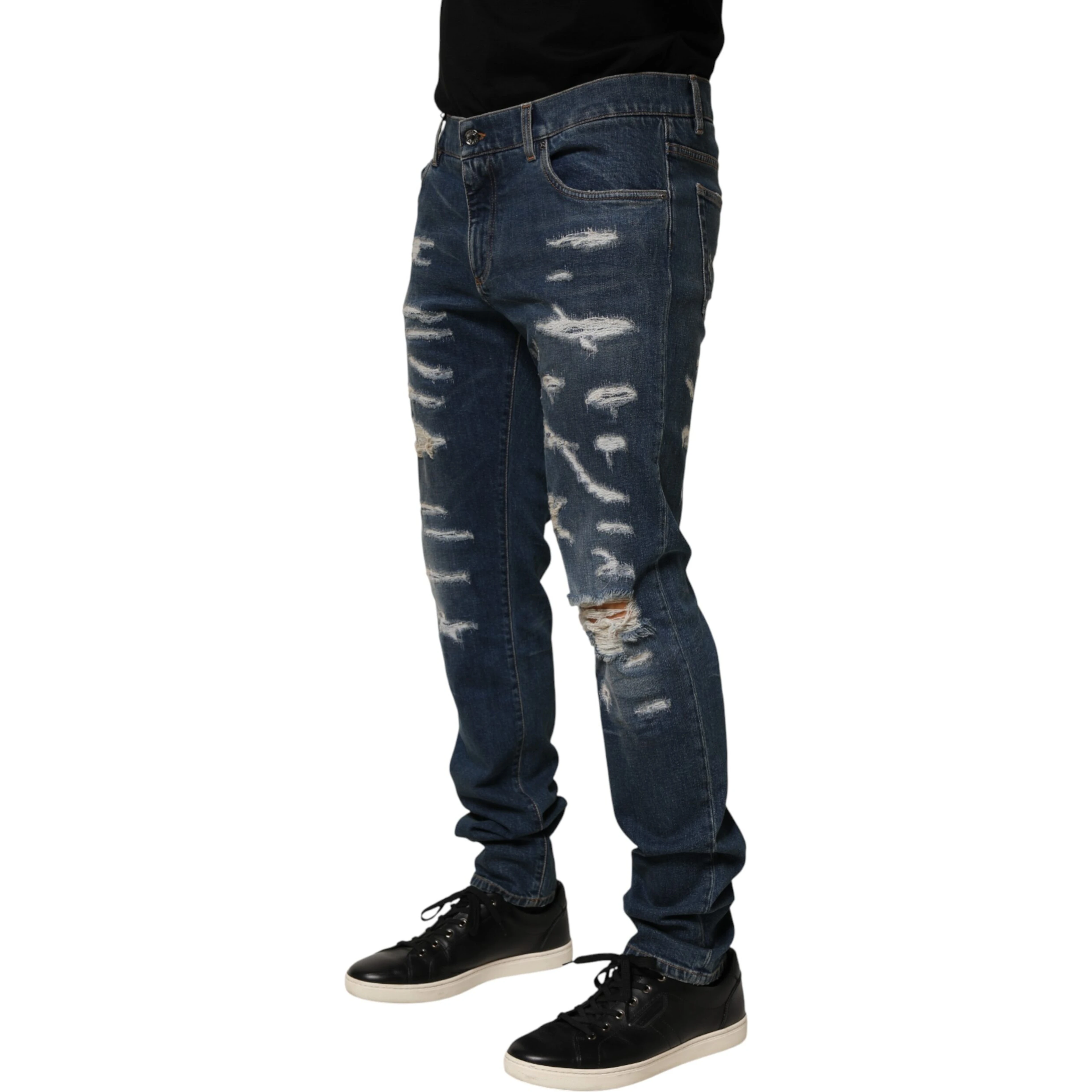 Blue Tattered Cotton Skinny Men Denim Jeans