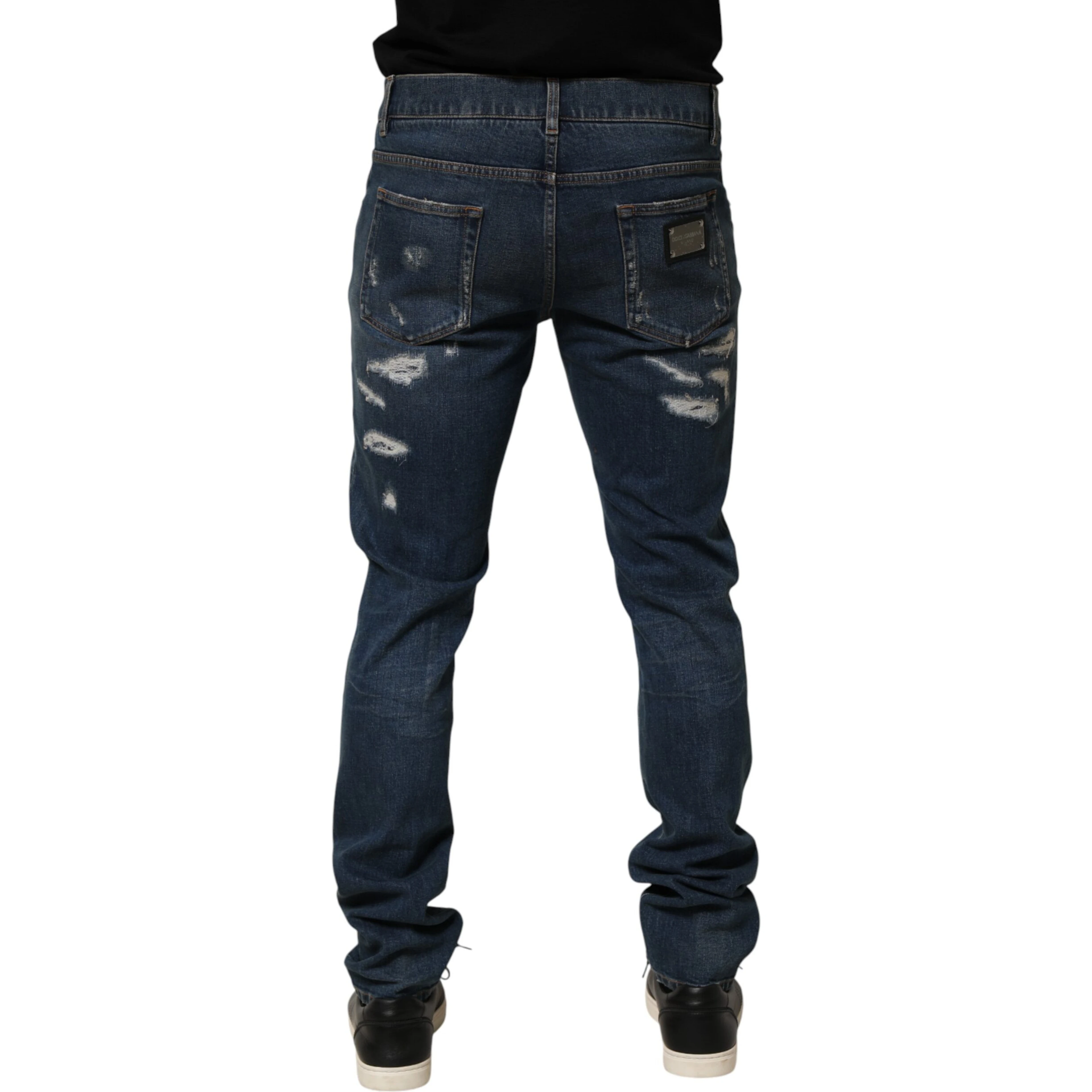 Blue Tattered Cotton Skinny Men Denim Jeans