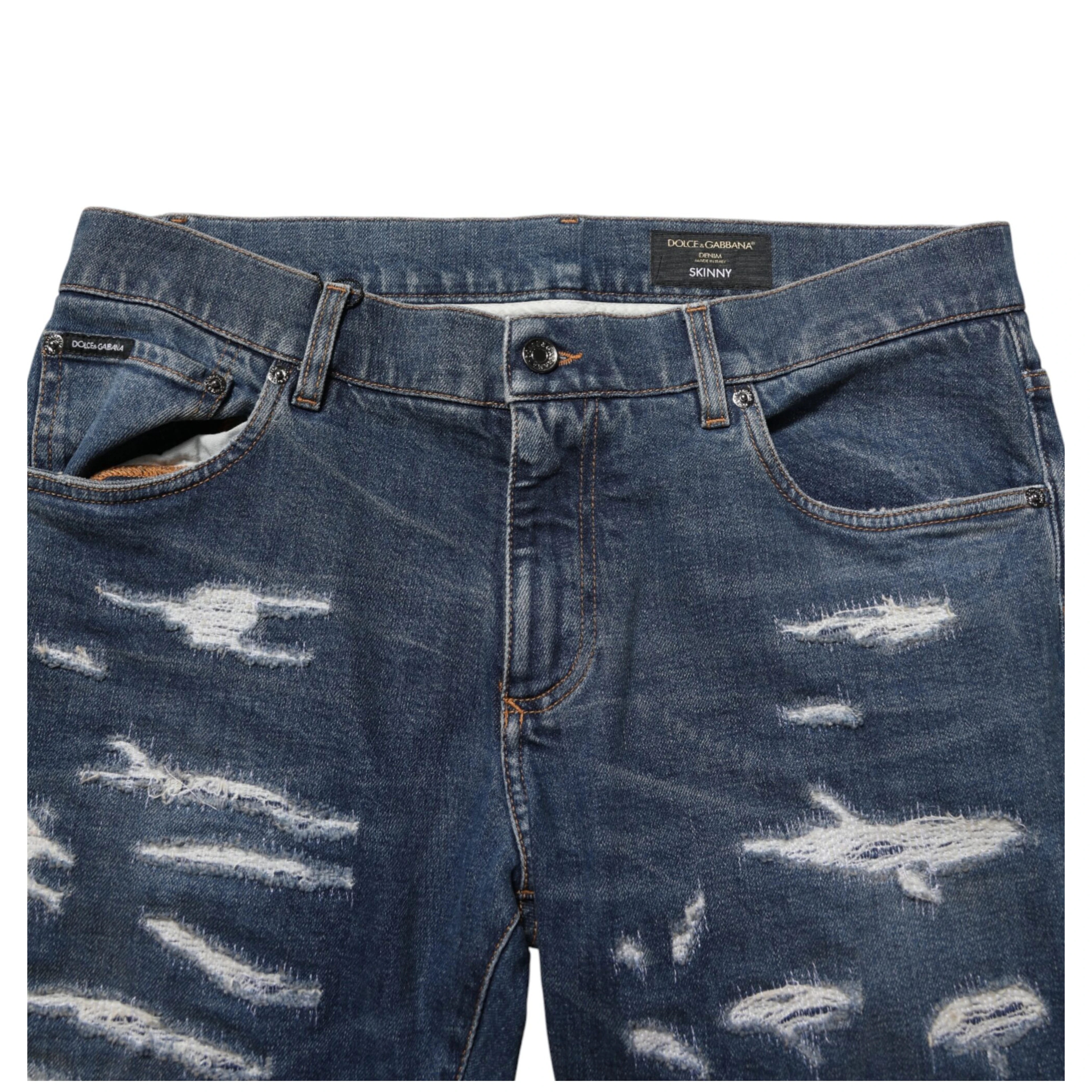 Blue Tattered Cotton Skinny Men Denim Jeans