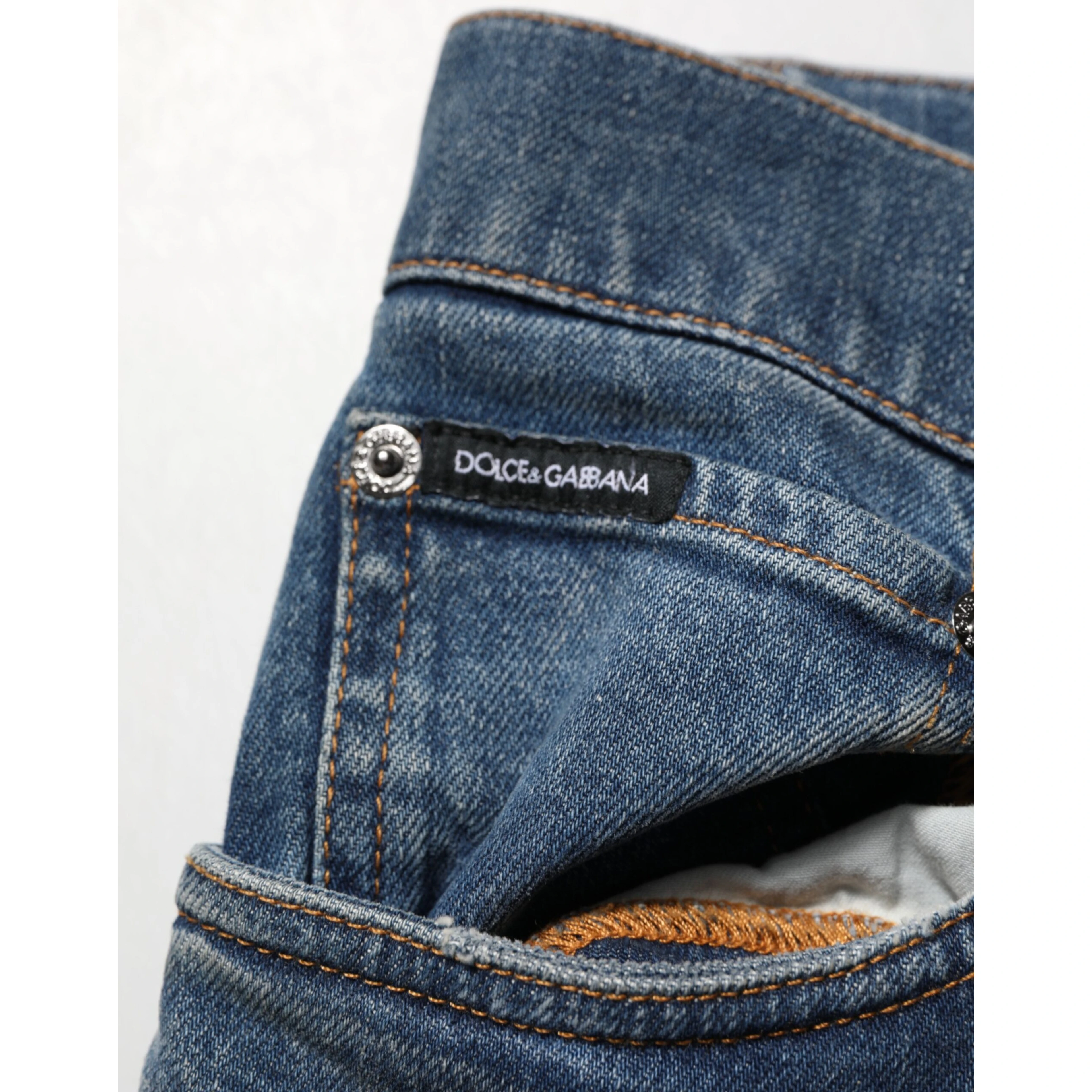 Blue Tattered Cotton Skinny Men Denim Jeans
