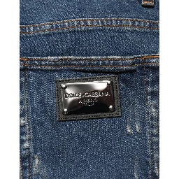 Blue Tattered Cotton Skinny Men Denim Jeans