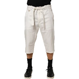 White Cotton Stretch Cropped Trouser Pants
