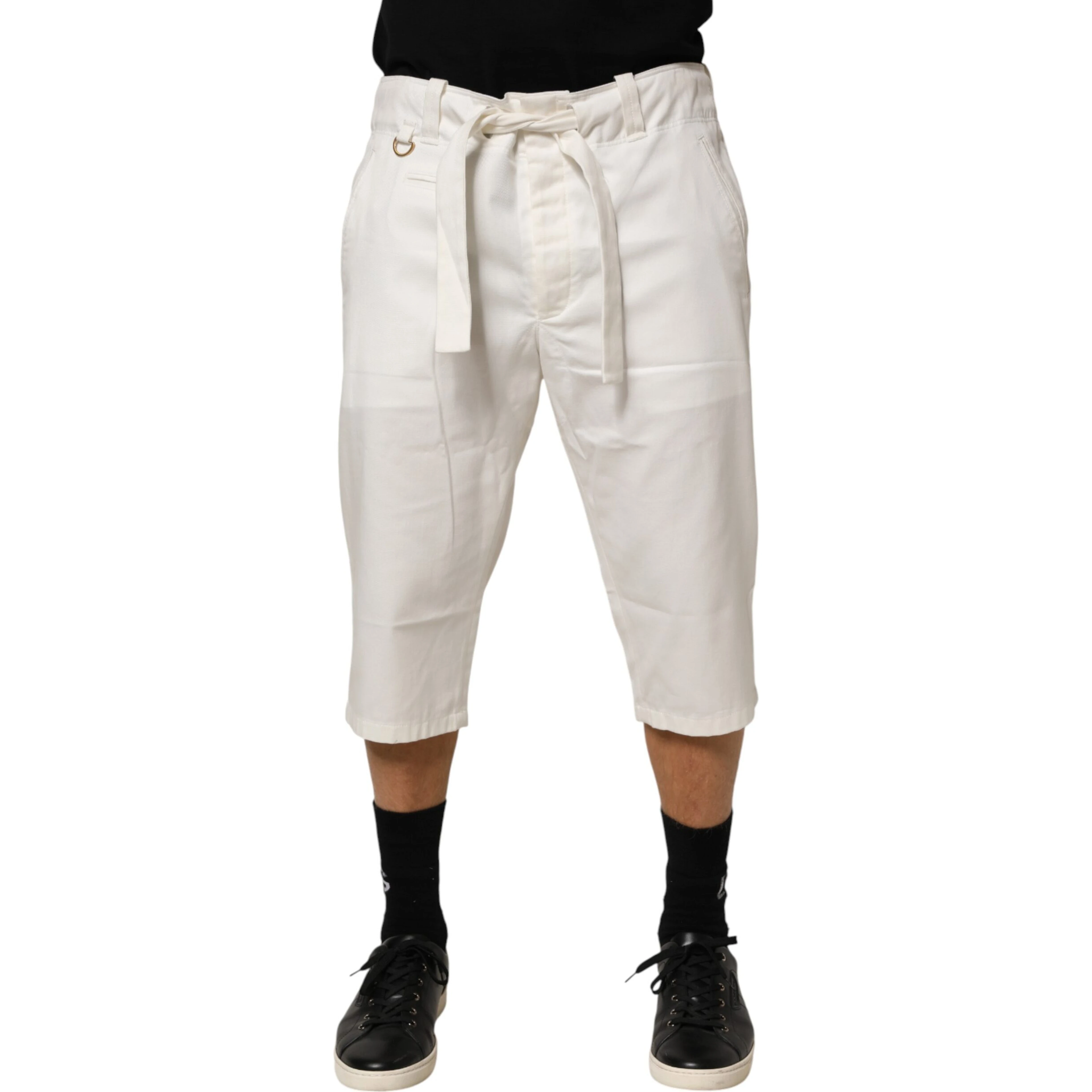 White Cotton Stretch Cropped Trouser Pants