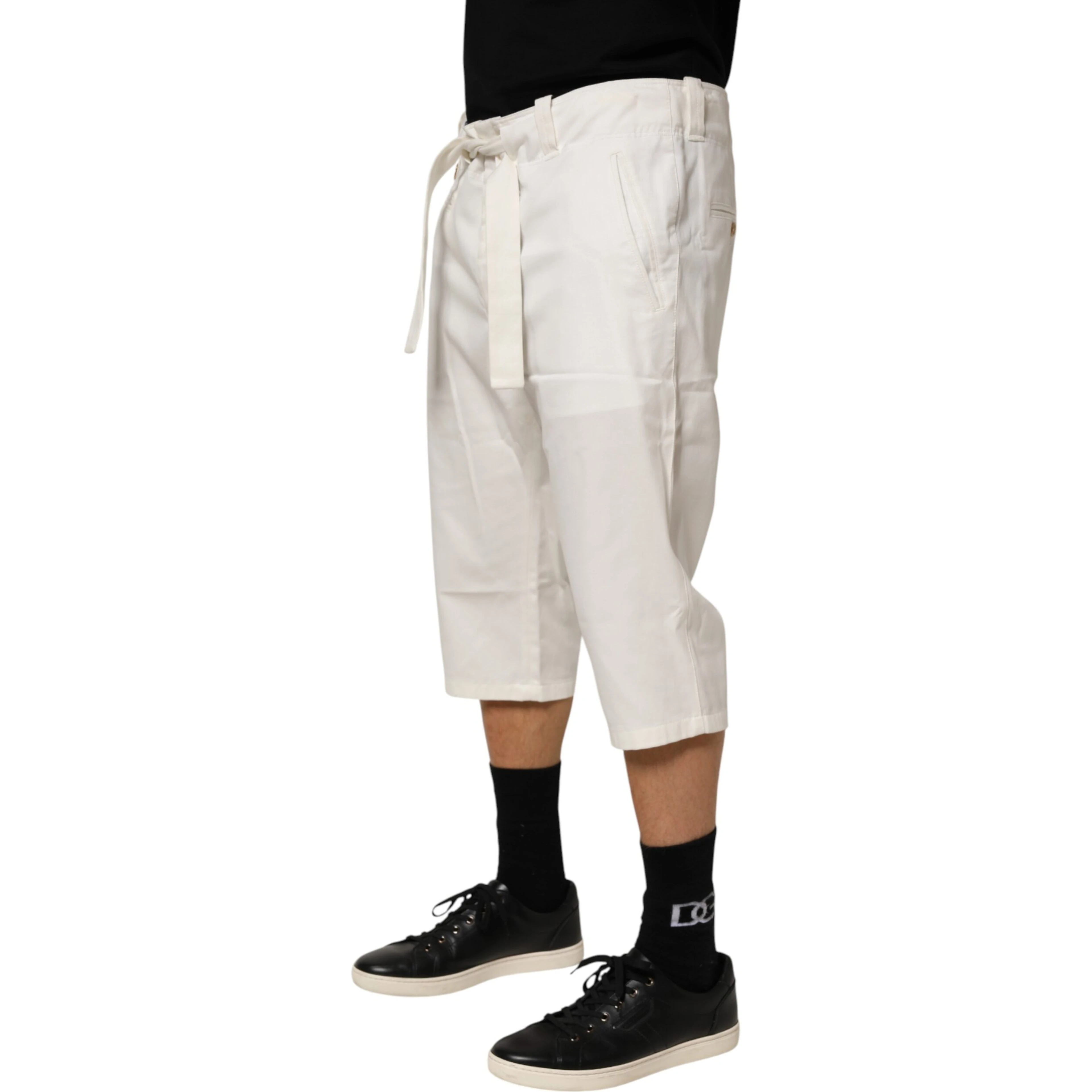 White Cotton Stretch Cropped Trouser Pants