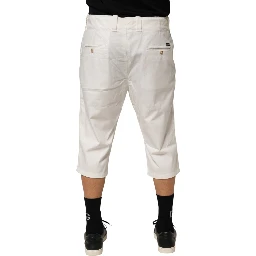 White Cotton Stretch Cropped Trouser Pants