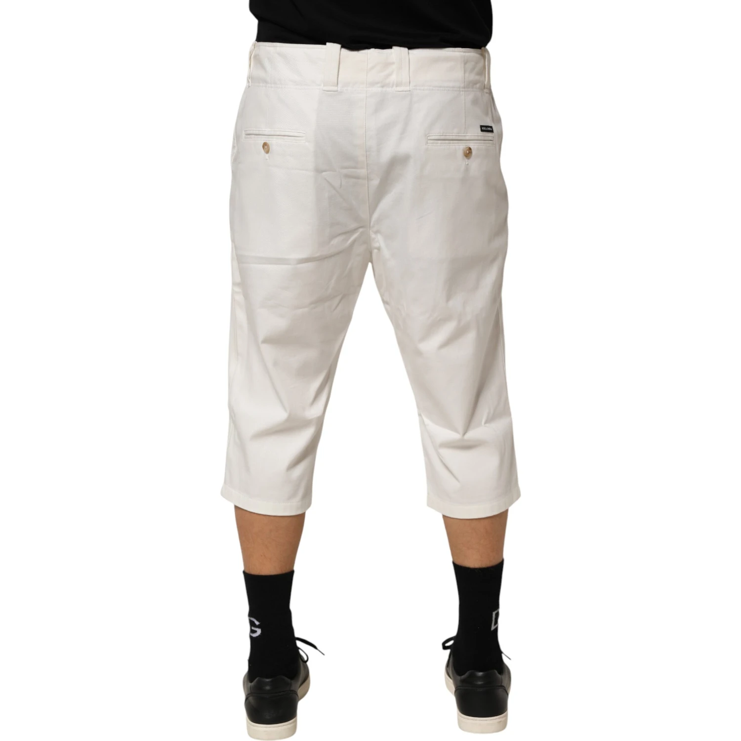 White Cotton Stretch Cropped Trouser Pants