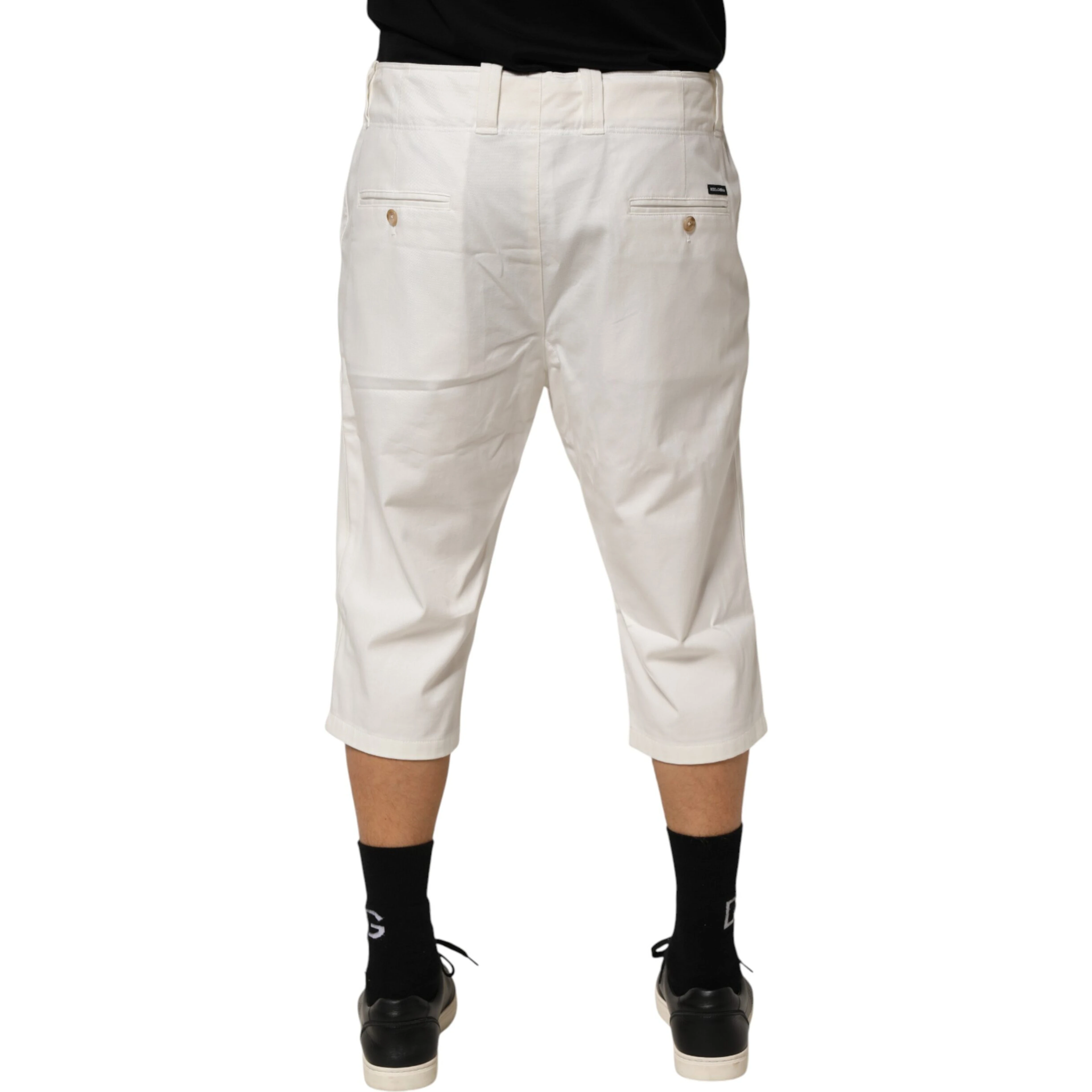 White Cotton Stretch Cropped Trouser Pants