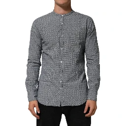 Gray Polka Dot Cotton Button Down Long Sleeves Shirt