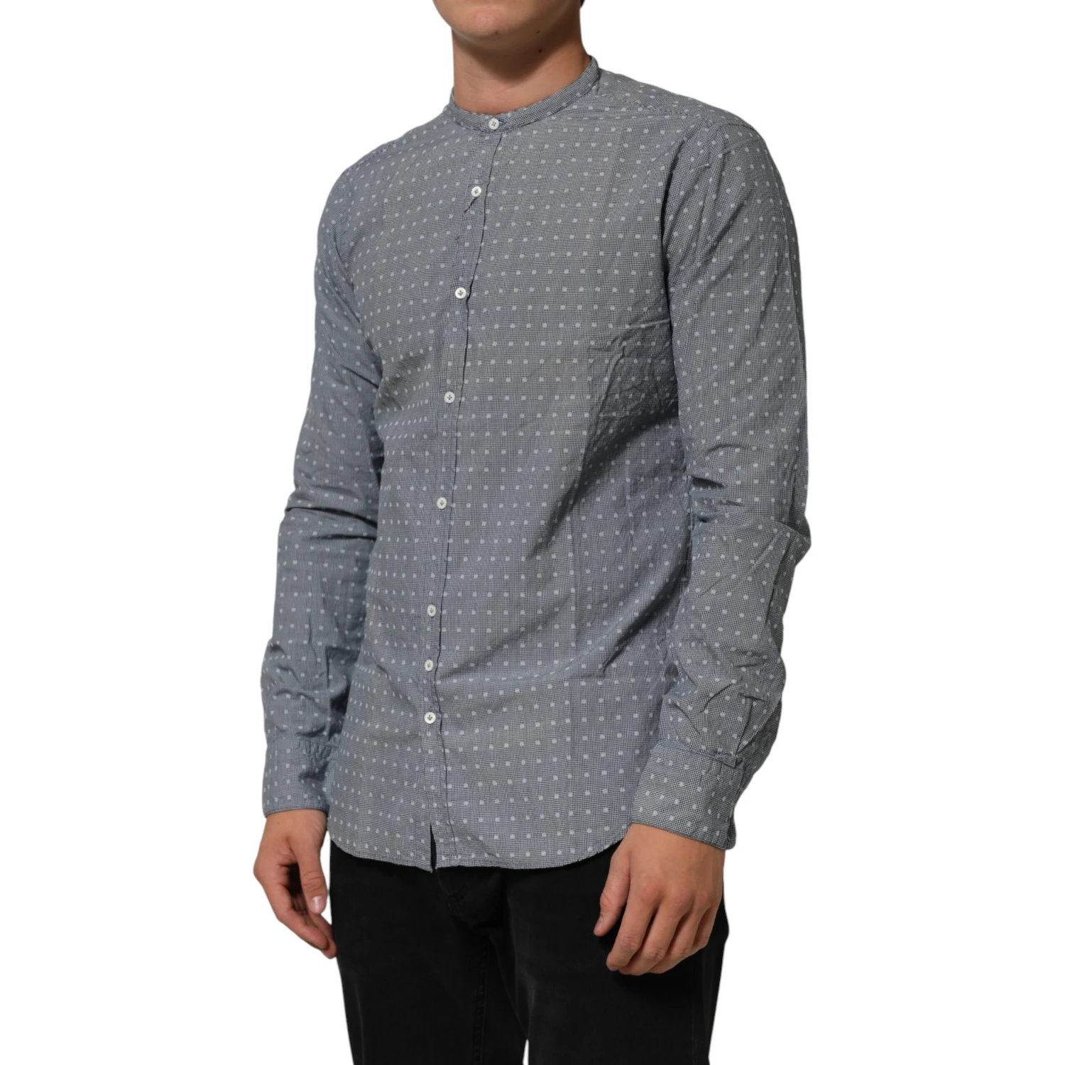 Gray Polka Dot Cotton Button Down Long Sleeves Shirt