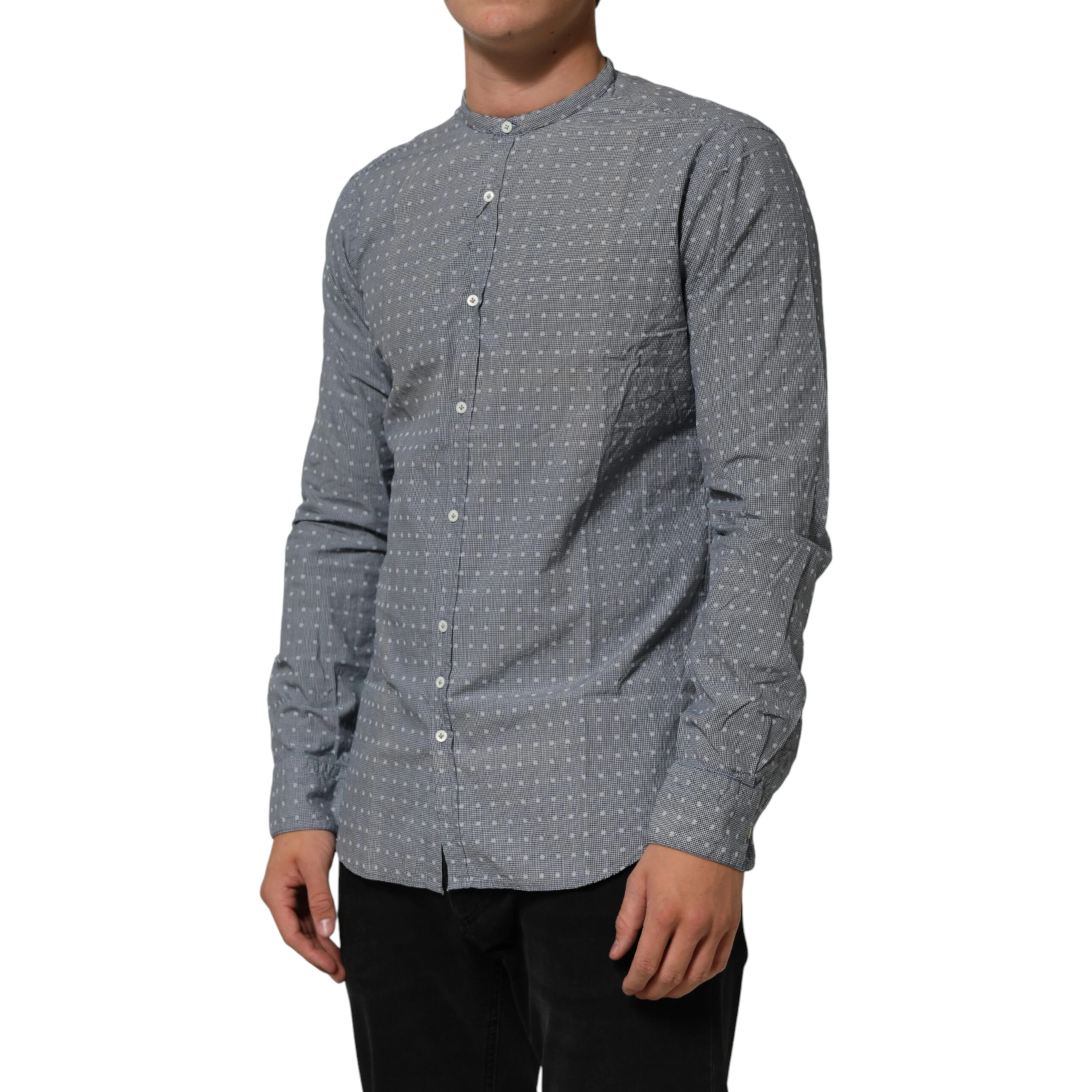 Gray Polka Dot Cotton Button Down Long Sleeves Shirt