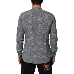 Gray Polka Dot Cotton Button Down Long Sleeves Shirt