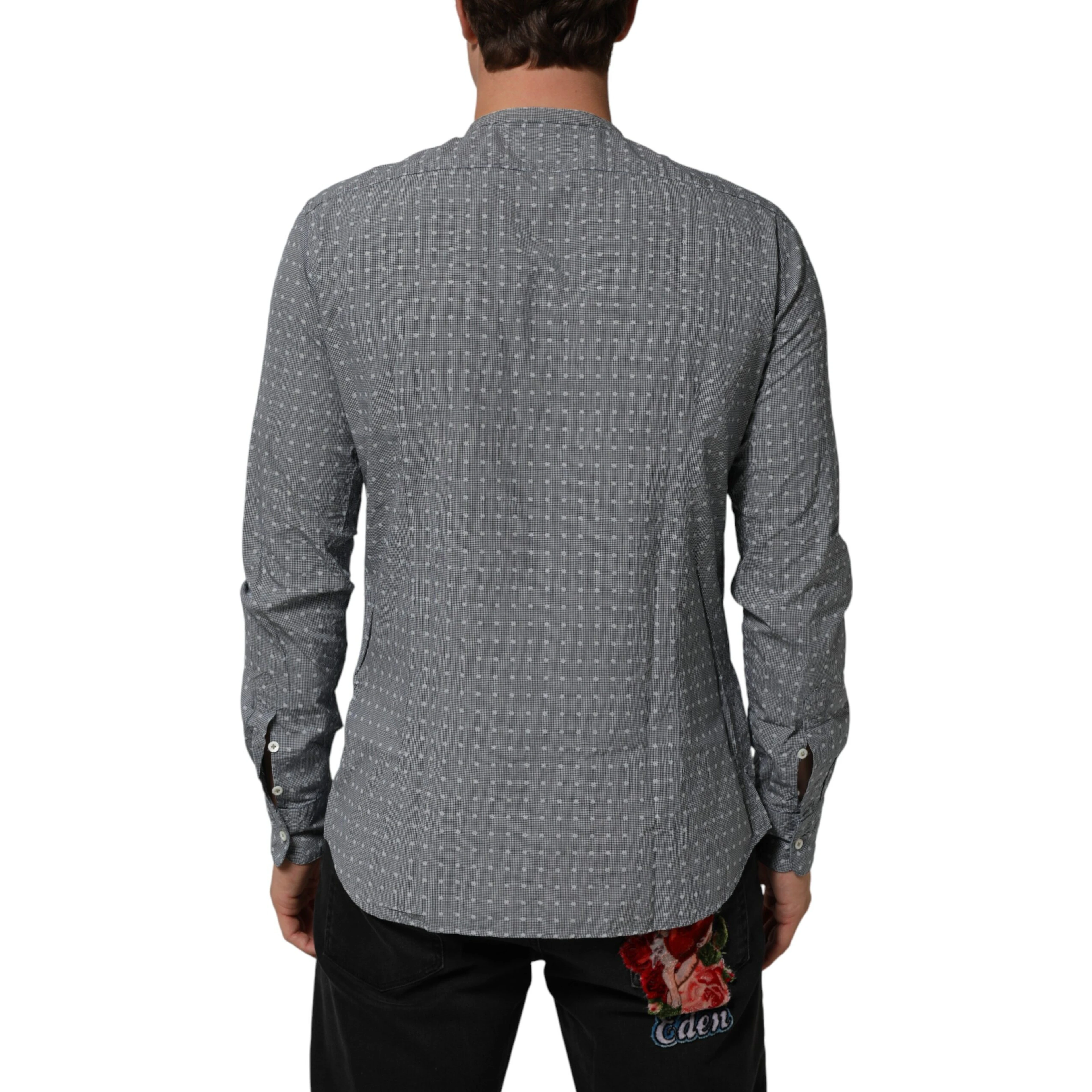Gray Polka Dot Cotton Button Down Long Sleeves Shirt