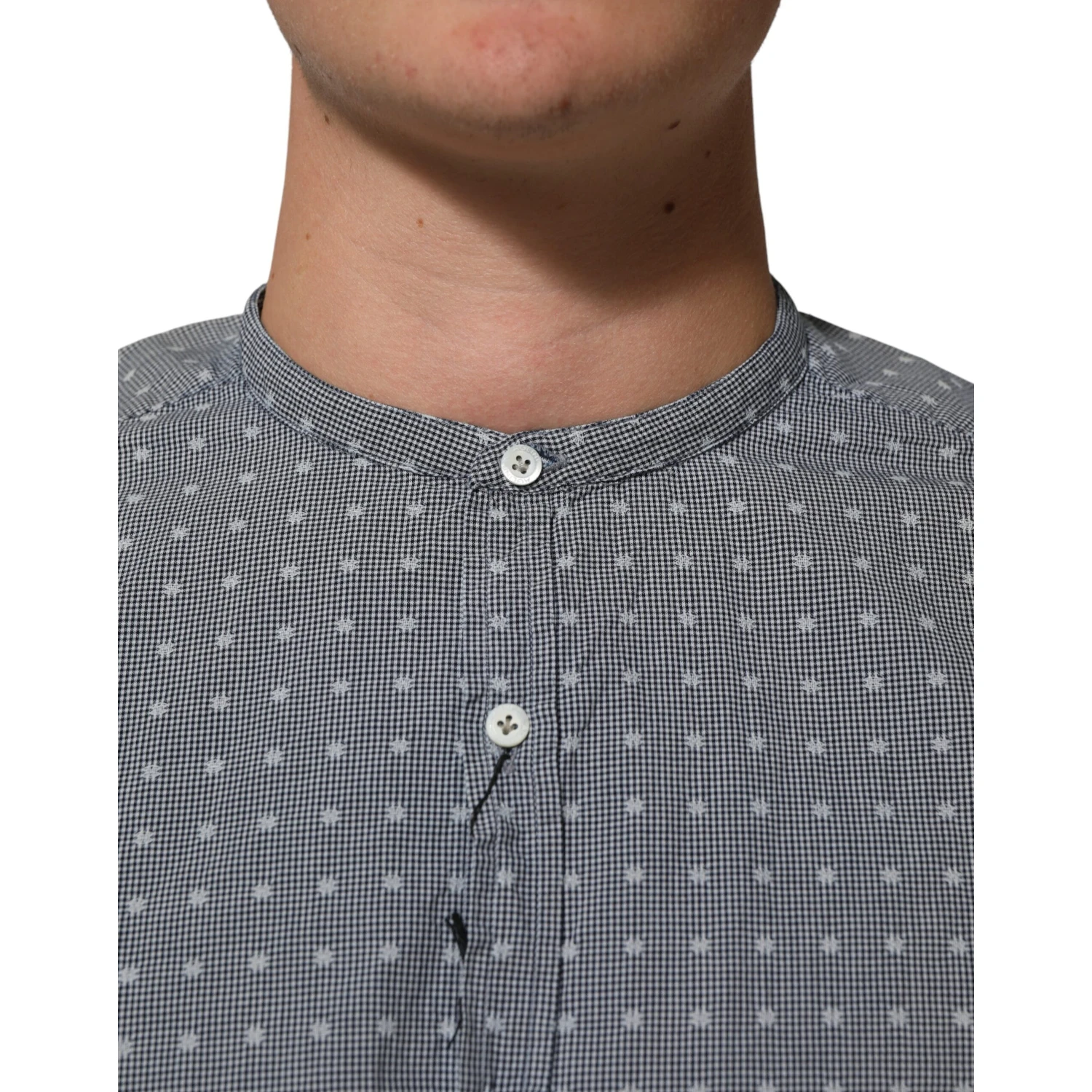Gray Polka Dot Cotton Button Down Long Sleeves Shirt