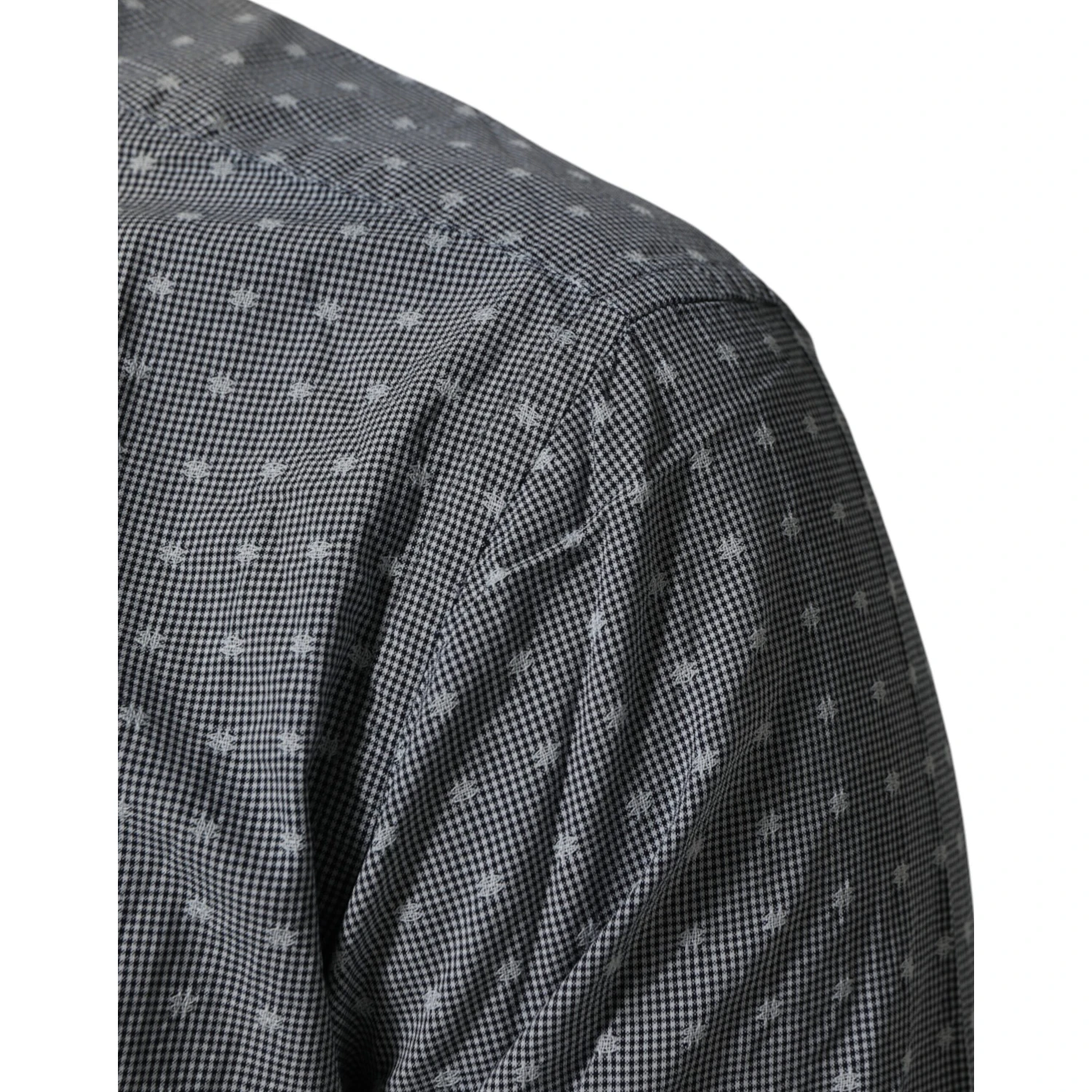 Gray Polka Dot Cotton Button Down Long Sleeves Shirt