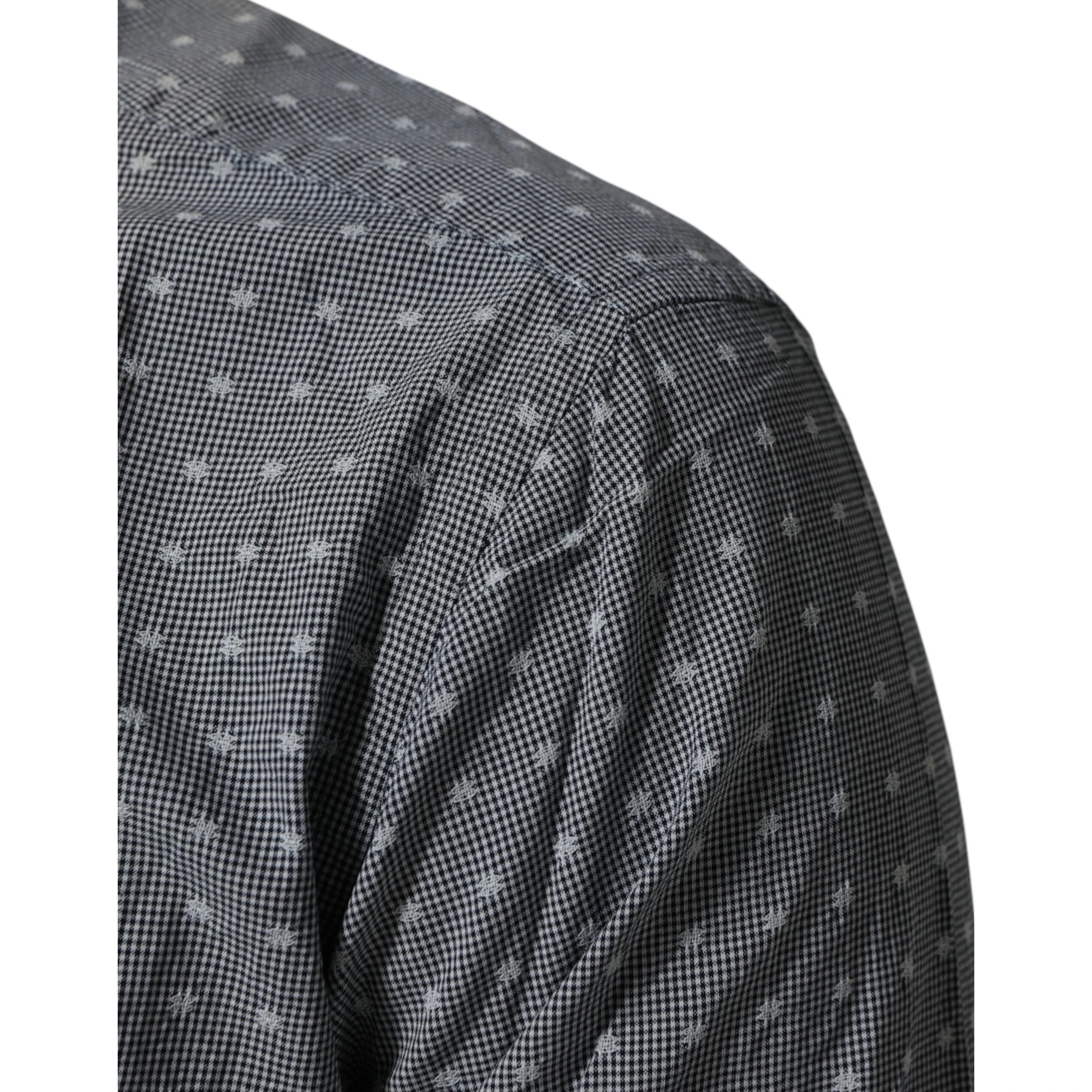 Gray Polka Dot Cotton Button Down Long Sleeves Shirt