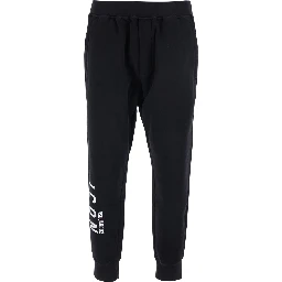 Black Pants with Elastic Waist and Logo Lettering on the Leg in Cotton Man