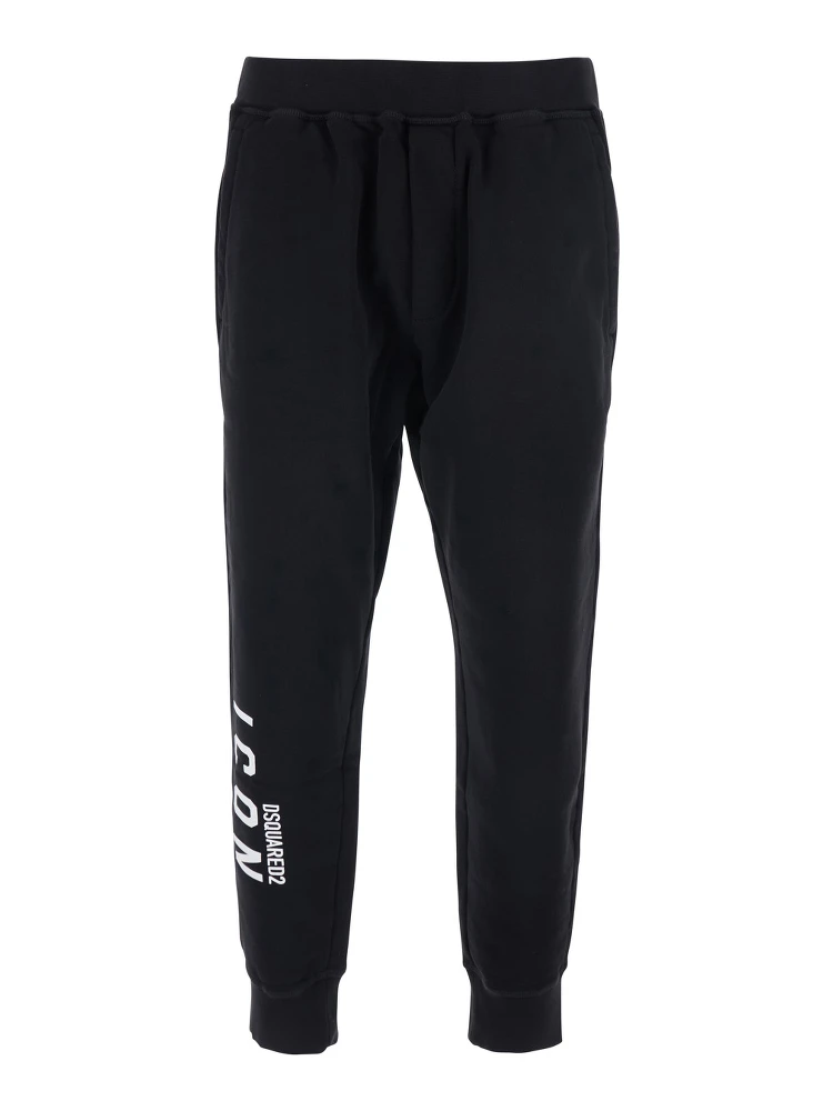 Black Pants with Elastic Waist and Logo Lettering on the Leg in Cotton Man