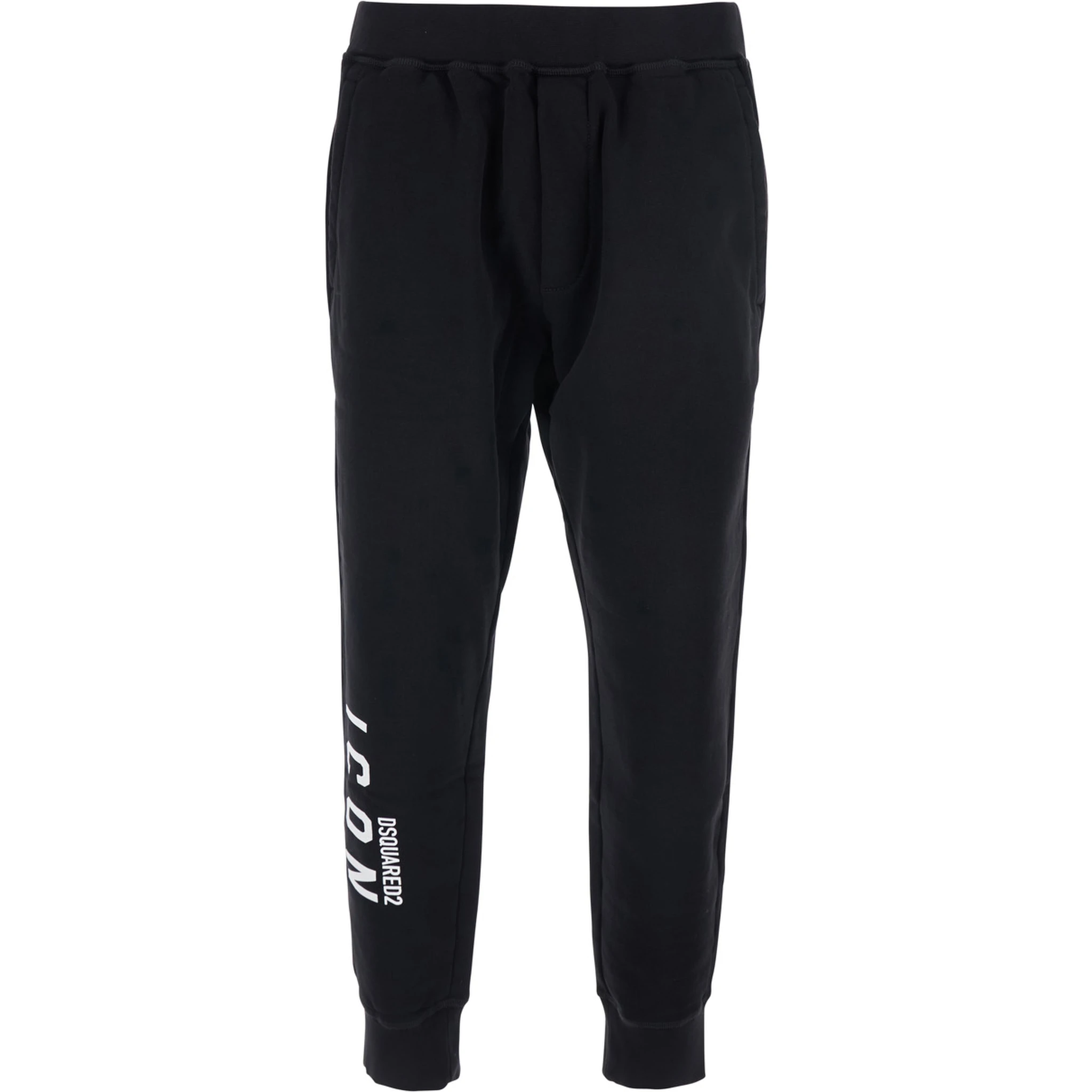Black Pants with Elastic Waist and Logo Lettering on the Leg in Cotton Man